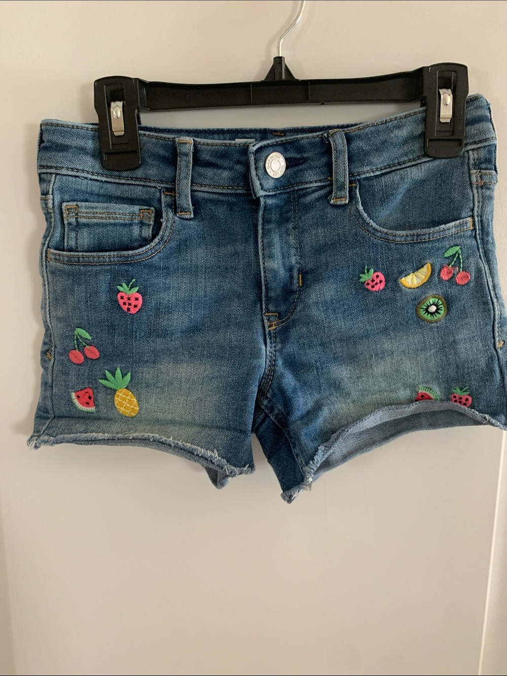 GAP Girls Denim Shorts with Colorful Fruit Embroidery